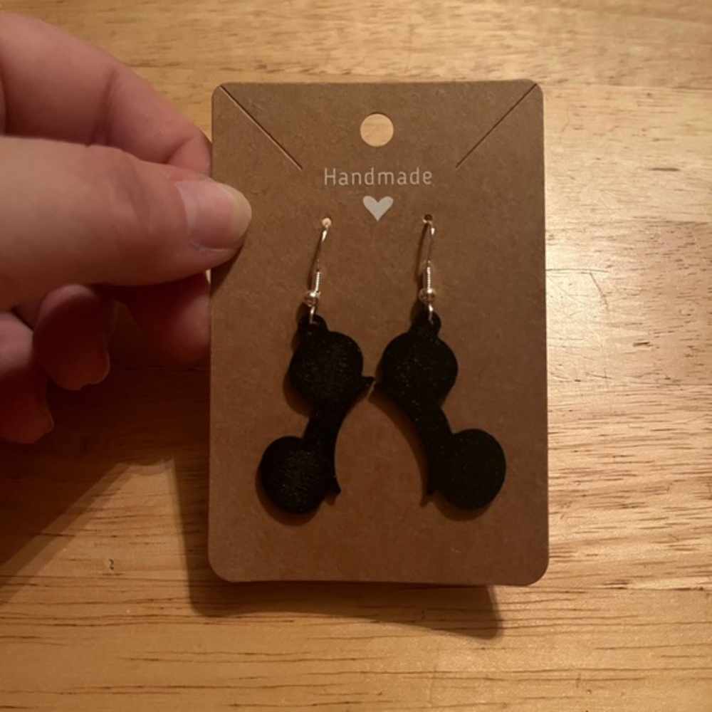 Handmade Black Mickey Dangle Earrings made by a 3D Printer.